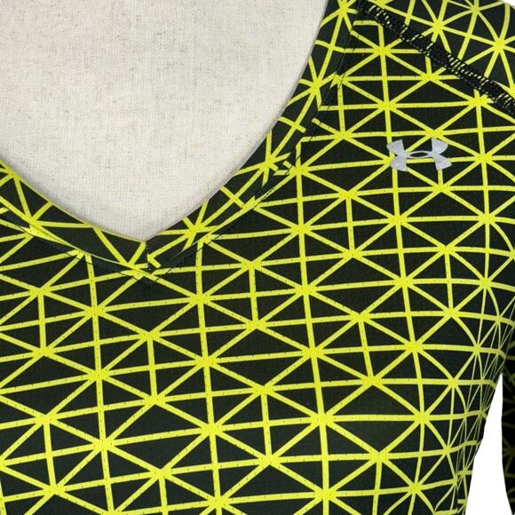 Under Armour Small Fitted HeatGear Top Long Sleeves V-Neck Stretch Geometric - Picture 2 of 8